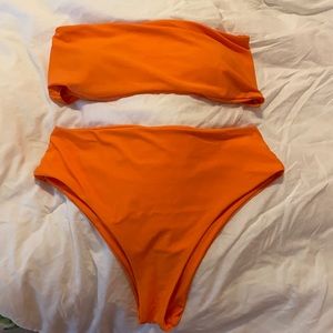 Orange strapless high waisted bikini
